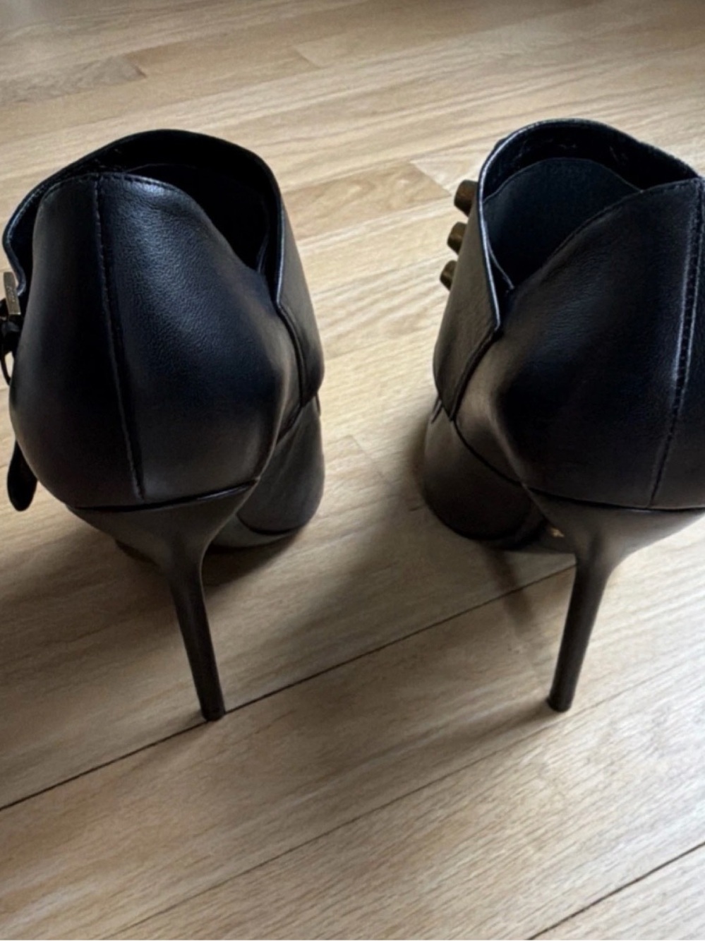 Gucci Black Leather Studded High-Heel Ankle Booties edgy, glam-rock - Picture 8 of 11